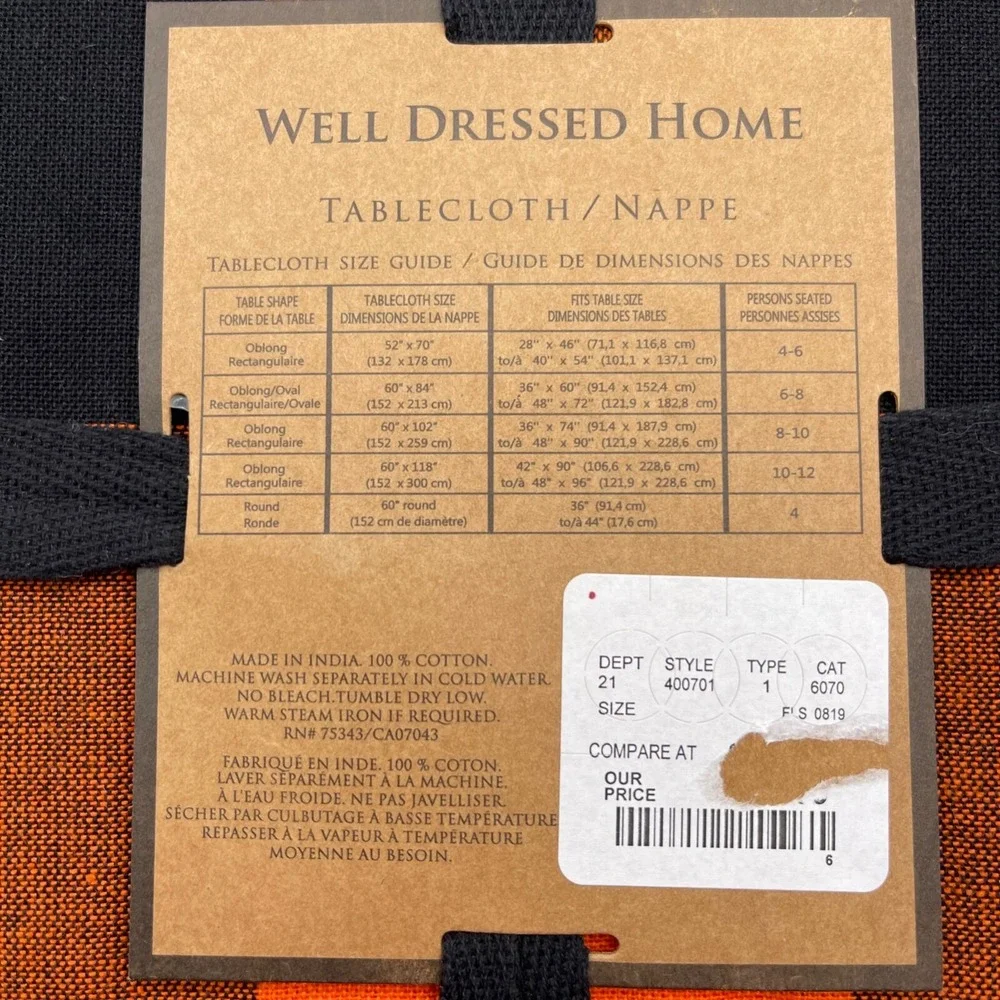 Well Dressed‎ Home Fall Black & Orange Plaid Tablecloth and 12 Napkins Set
